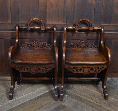 Pair Of Victorian Oak Hall Chairs SAI3554 Victorian chairs Antique Chairs 4