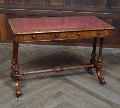 Victorian Walnut Writing Library Table SAI3560 A Victorian burr walnut kneehole desk Antique Tables 4