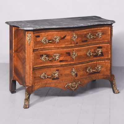 Exceptional French Marble-Top Serpentine-Front Inlaid Rosewood Commode commode Antique Chests 3