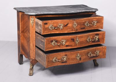 Exceptional French Marble-Top Serpentine-Front Inlaid Rosewood Commode commode Antique Chests 13