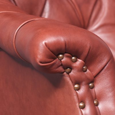 George III Style Button-Back Pale Burgundy Leather Upholstered Wing Chair Antique Chairs 5