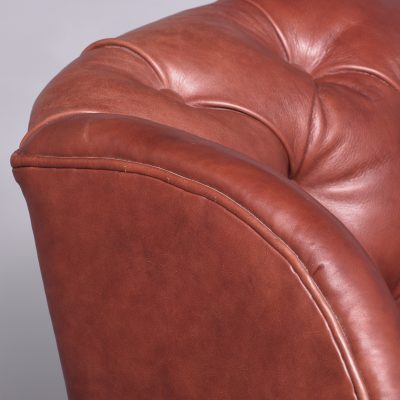 George III Style Button-Back Pale Burgundy Leather Upholstered Wing Chair Antique Chairs 9