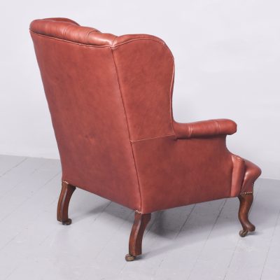 George III Style Button-Back Pale Burgundy Leather Upholstered Wing Chair Antique Chairs 10