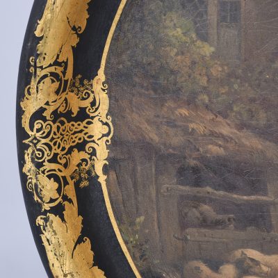 Victorian Oval Hand-Painted Paper Mâché Tray with an Ebonized and Gold Leaf Border Antique Collectibles 5