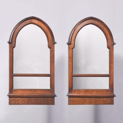 Pair of Oak Framed Gothic Style Wall Mirrors Antique Mirrors 3