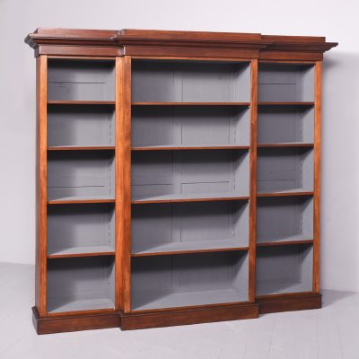 Tall, Mid-Victorian Breakfront Mahogany Three-Section, Open Bookcase open bookcase Antique Bookcases 4