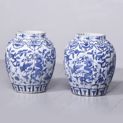 Large Pair of Blue and White Chinese Vases Antique Vases 3