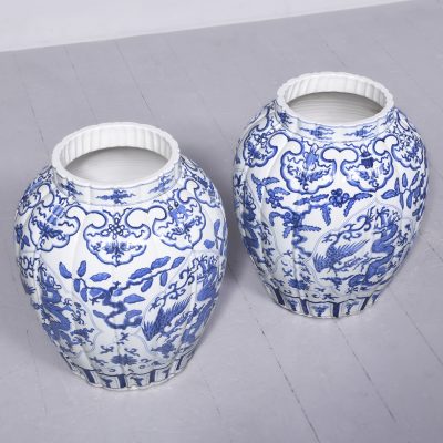 Large Pair of Blue and White Chinese Vases Antique Vases 4