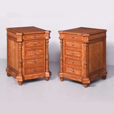 Pair of Monumental Satinwood Pedestals bedside Antique Chest Of Drawers 3