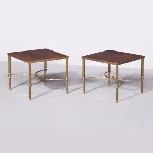 Pair of French Brass & Mahogany Occasional Tables Antique Tables