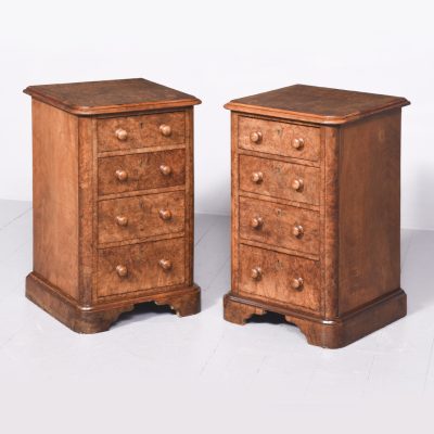 Pair of Mid-Victorian Burr-Walnut Small Chest/Bedside Lockers