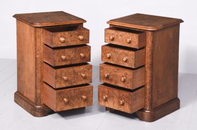 Pair of Mid-Victorian Burr-Walnut Small Chest/Bedside Lockers bedside Antique Chest Of Drawers 9