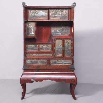 A Meiji Period Painted Shodana Cabinet on Stand Antique Cabinets 3