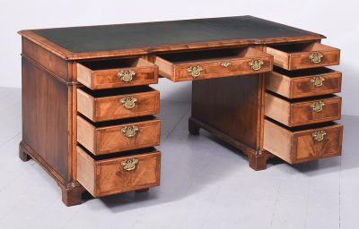 Early Georgian-Style Figured Walnut, Freestanding Kneehole Writing Desk antique writing desk Antique Desks 13