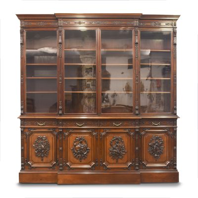 4 Door Profusely Carved Mahogany Bookcase breakfront Antique Bookcases 3