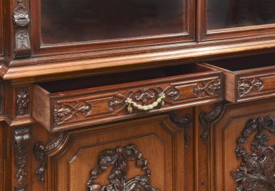 4 Door Profusely Carved Mahogany Bookcase - Image 4