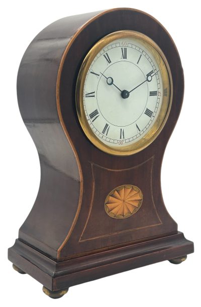 Gorgeous Edwardian Inlaid Balloon Shaped Mantel Clock – 8 Day Clock French mantel clock Antique Clocks 5