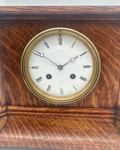 Lovely Edwardian architectural Oak Case Mantel Clock – 8 Day gong striking Clock Mantel Clock Antique Clocks 4