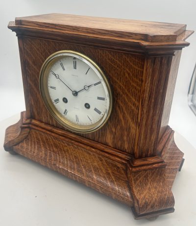 Lovely Edwardian architectural Oak Case Mantel Clock – 8 Day gong striking Clock Mantel Clock Antique Clocks 5