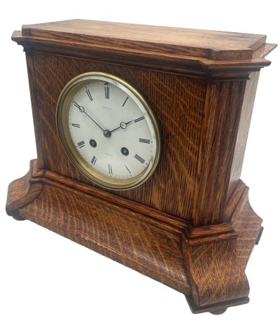 Lovely Edwardian architectural Oak Case Mantel Clock – 8 Day gong striking Clock Mantel Clock Antique Clocks 6