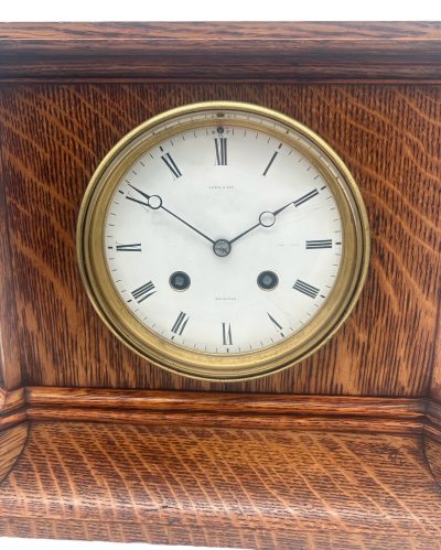 Lovely Edwardian architectural Oak Case Mantel Clock – 8 Day gong striking Clock Mantel Clock Antique Clocks 7