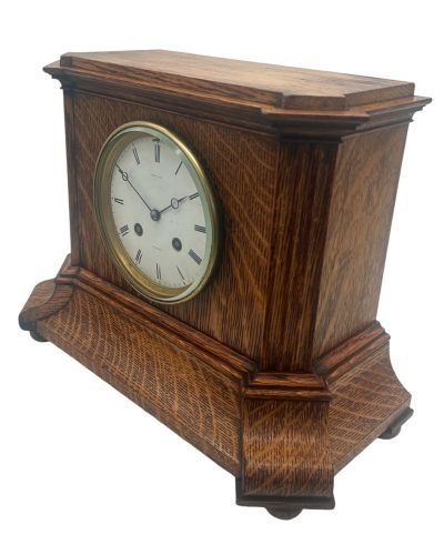 Lovely Edwardian architectural Oak Case Mantel Clock – 8 Day gong striking Clock Mantel Clock Antique Clocks 11