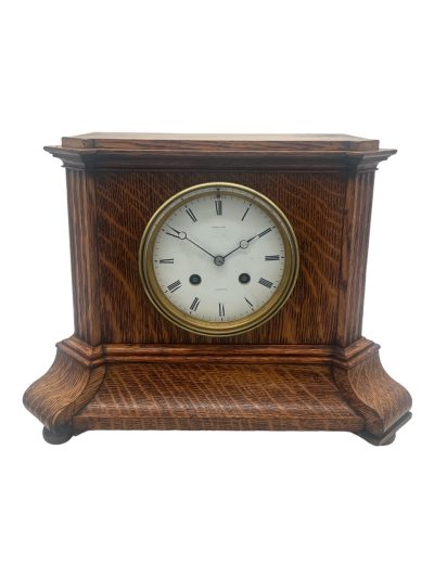 Lovely Edwardian architectural Oak Case Mantel Clock – 8 Day gong striking Clock Mantel Clock Antique Clocks 3