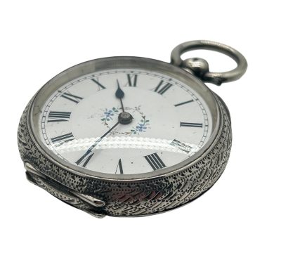 Fabulous Antique Key Wind Engraved Silver Case Fob Pocket Watch – ca 1880 collectible pocket watch Antique Watches 4