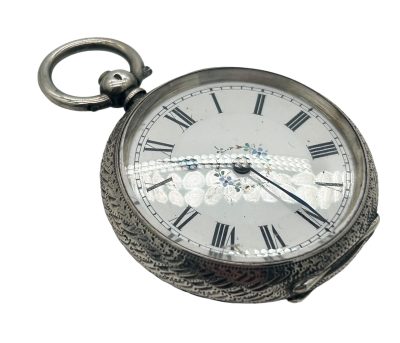 Fabulous Antique Key Wind Engraved Silver Case Fob Pocket Watch – ca 1880 - Image 4