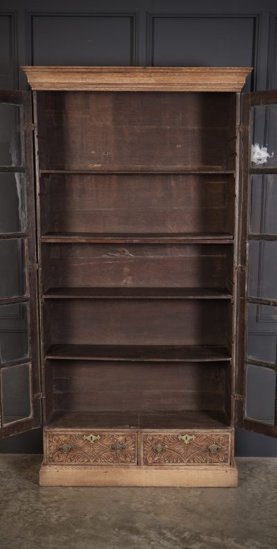 18th Century Carved Oak Glazed Bookcase bookcase Antique Bookcases 11