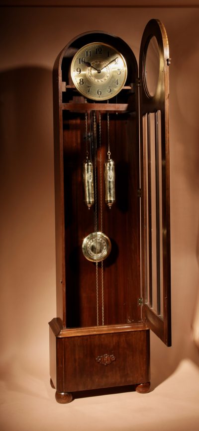 Art Deco Black Forest Friedrich Mauthe Schwenningen Walnut Longcase Clock Circa 1920. art deco Antique Clocks 8