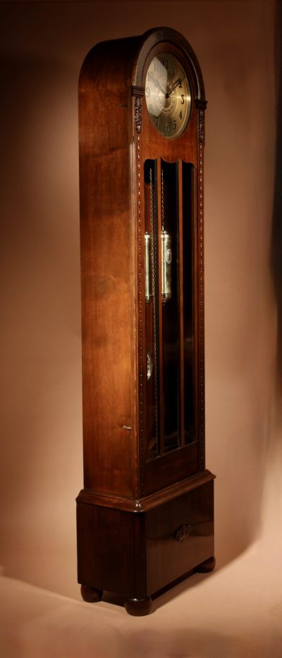 Art Deco Black Forest Friedrich Mauthe Schwenningen Walnut Longcase Clock Circa 1920. art deco Antique Clocks 9