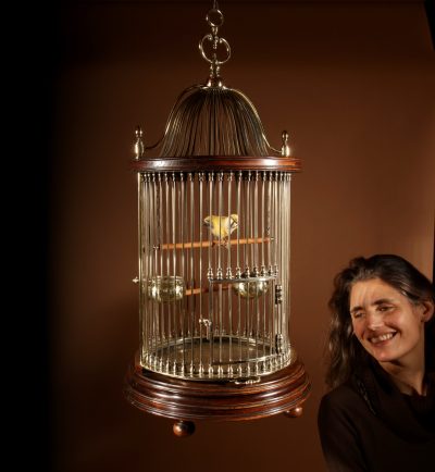 Impressive And Beautiful Walnut And Brass Birdcage Continental Circa 1920-40.  bird Antique Furniture 3