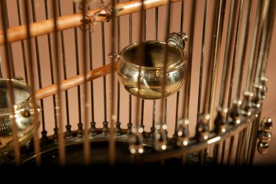 Impressive And Beautiful Walnut And Brass Birdcage Continental Circa 1920-40.  bird Antique Furniture 11