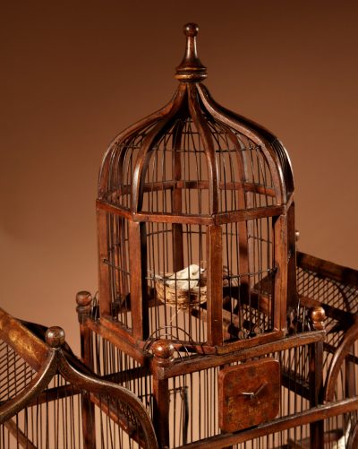 Folk Art Unusual Wood And Iron Bird Cage In The Shape Of A Church/ Country House.  bird cage Antique Collectibles 4