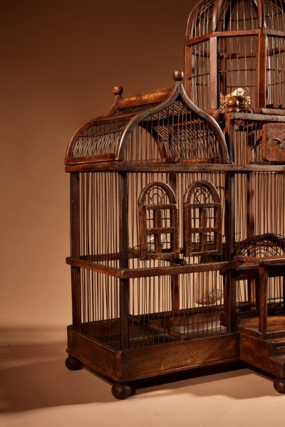 Folk Art Unusual Wood And Iron Bird Cage In The Shape Of A Church/ Country House.  bird cage Antique Collectibles 5