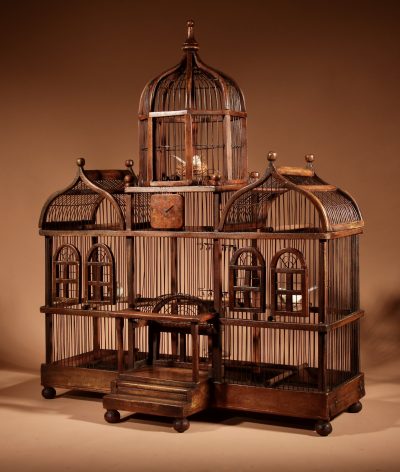 Folk Art Unusual Wood And Iron Bird Cage In The Shape Of A Church/ Country House.  bird cage Antique Collectibles 8