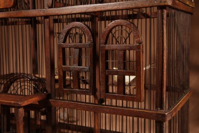 Folk Art Unusual Wood And Iron Bird Cage In The Shape Of A Church/ Country House.  bird cage Antique Collectibles 13