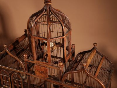 Folk Art Unusual Wood And Iron Bird Cage In The Shape Of A Church/ Country House.  bird cage Antique Collectibles 16