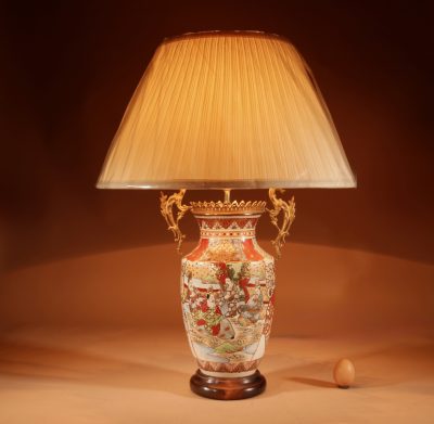 Impressive Japanese Satsuma Table Lamp. Satsuma Antique Lighting 3