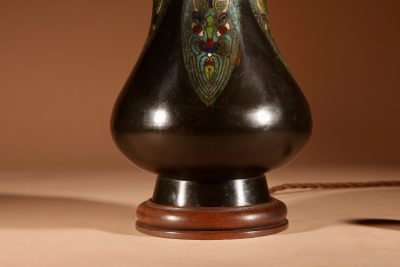 Unusual Japanese Bronze Champleve Table lamp.  champleve Antique Lighting 4