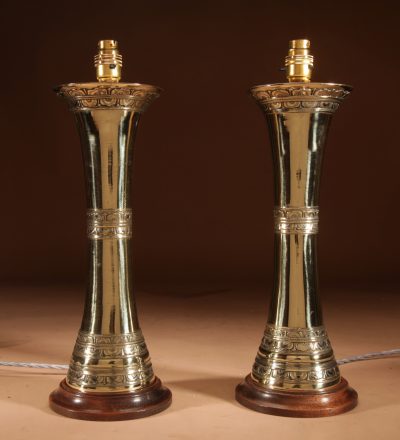 A Pair Of Chinese Very Stylish Cast Brass Table Lamps. brass Antique Lighting 4