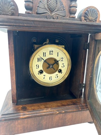 Fine German 8-Day Hand Carved Walnut Case Mantel Clock – ca 1890 Mantel Clock Antique Clocks 4