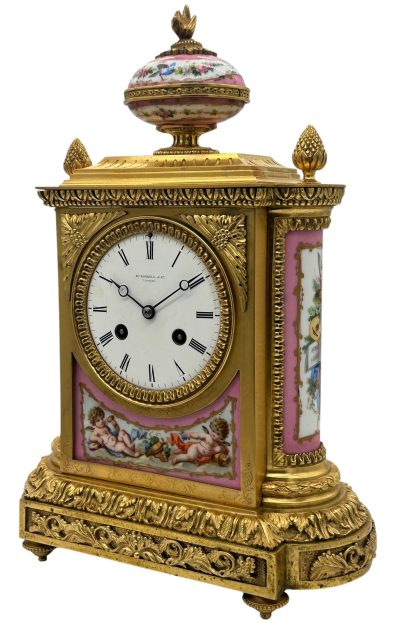 Outstanding Antique French Pink Sevres Ormolu Mantel Clock – ca1860 Sevres Antique Clocks 4