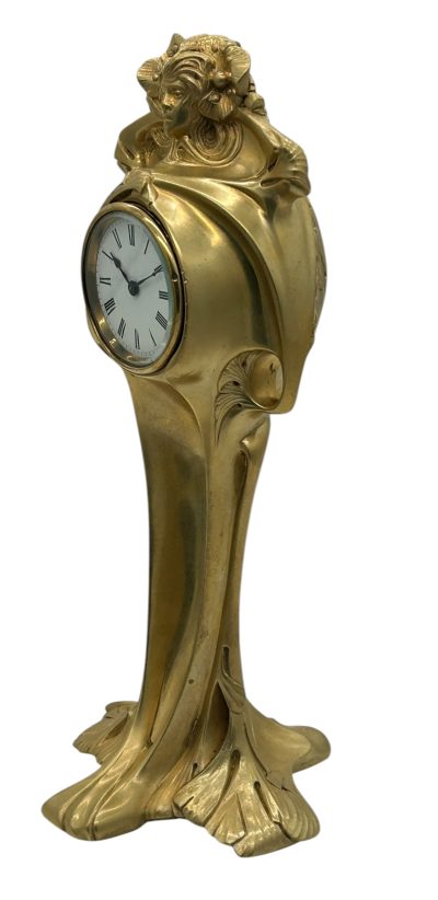 Stunning Antique W.M.F Influence Art nouveau Bronze Ormolu Figural Mantel  Clock ca1900 French ormolo mantel clock Antique Clocks 4