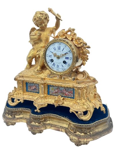 Exquisite Antique French Ormolu Cherub Figural Mantel sevres clock – ca 1860 French ormolo mantel clock Antique Clocks 4