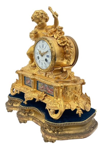 Exquisite Antique French Ormolu Cherub Figural Mantel sevres clock – ca 1860 French ormolo mantel clock Antique Clocks 5