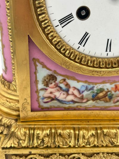 Outstanding Antique French Pink Sevres Ormolu Mantel Clock – ca1860 Sevres Antique Clocks 6