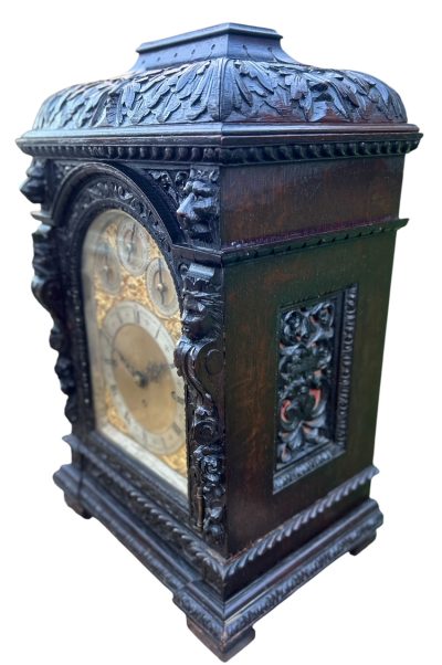 Outstanding Hand Carved oak English 8 bell dual chime Triple fusee bracket clock Triple Fusee Antique Clocks 11