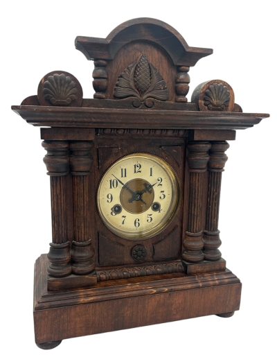 Fine German 8-Day Hand Carved Walnut Case Mantel Clock – ca 1890 Mantel Clock Antique Clocks 9